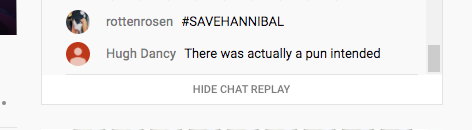 HUGH SAYS, THERE WAS A PUN INTENDED ABOUT HIS PURPLE, BLOATED PERFORMANCE ;)  #HANNIBAL  #FANNIBALS  #HANNIBALREUNION  @NERDIST 