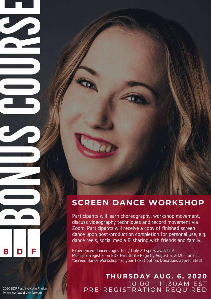 BrightonDncFest's tweet photo. Join us for the @BrightonDncFest Screen Dance Workshop online on Aug. 6th! Free/donation based, open to ages 14+, limited enrollment. Sign up at https://t.co/oxftQji2sf https://t.co/x43SYCPrCw