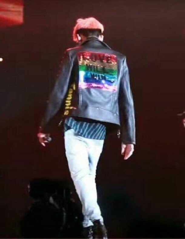 Bambam Got7 wearing a "Love Will Win" jacket