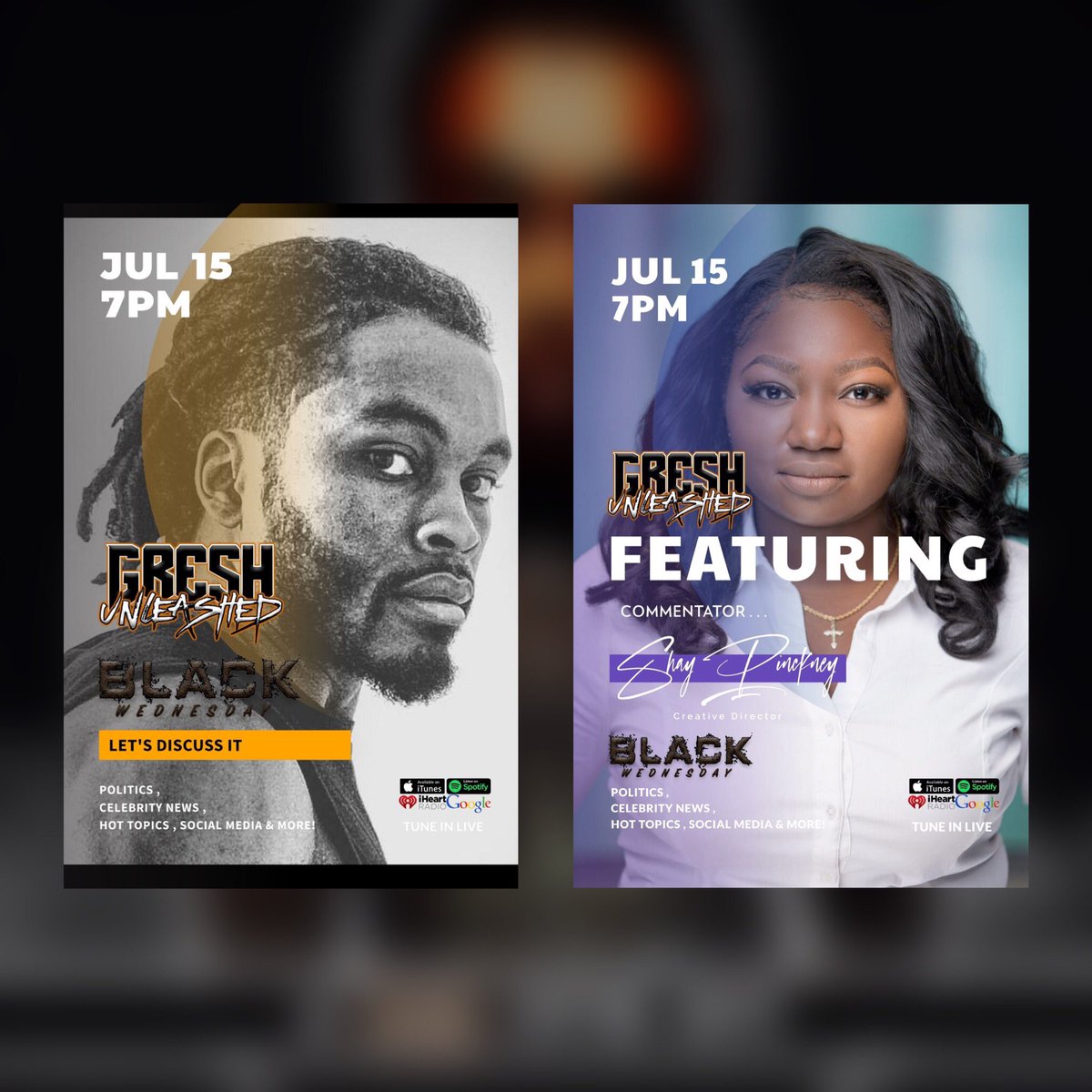 GreshUnleashed's tweet photo. Confirmed for #GreshUnleashed: Black Wednesday, commentator #ShayPinckney and podcaster #BKJackson (@beastseason) will be joining #Gresh (@JoshGreshamORG) for the show
Premieres July 15th at 7PM EST on https://t.co/vtyjD4Razs and wherever you listen to your podcasts https://t.co/GkD6PtVVBL