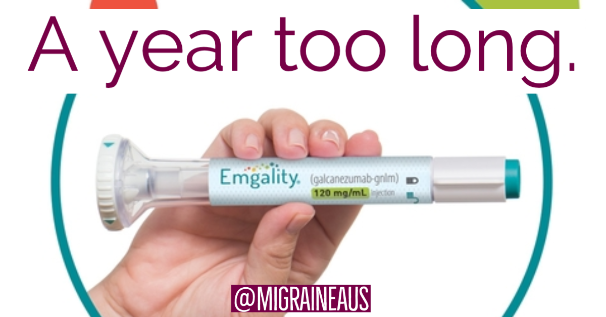migraineaus's tweet photo. It's one year today since Emgality was recommended by PBAC to put on the PBS. That's a year too long for us to wait. We won't back down in the fight to get our new drugs. https://t.co/wbJCutXumI #notjustaheadache #migraine #migrainewarrior #cgrps #listemgality #listajovy https://t.co/QyepF9r2Pb