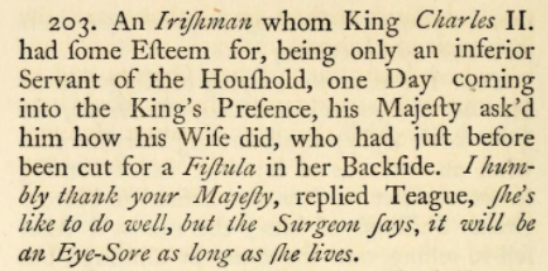 Eighteenth-century humour seems to have been totally unphased by bodily functions and intimate medical details — in fact, it often revelled in the grotesque. The Victorians were much more squeamish about discussing these things in polite conversation. /16