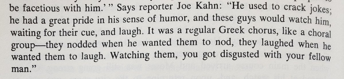 "Watching them, you got disgusted with your fellow man."This about the employees aka sycophants that Moses surrounded himself with.