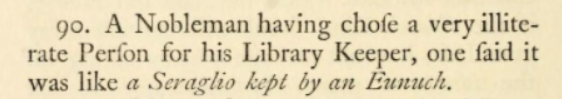 Brothels continued to operate in the Victorian era, but people seem to have joked about them much less openly. These two gags were both cut from the 19th century reissue of Joe Miller. 'Seraglio' = Georgian slang term for a brothel. /22