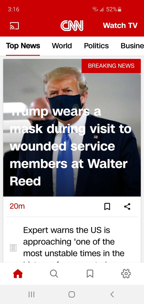 VegasStacyPR's tweet photo. Sad that this is breaking news. Four months into this mess he finally wears a mask. Four months. #POTUSFail https://t.co/jg5irDJQ2u