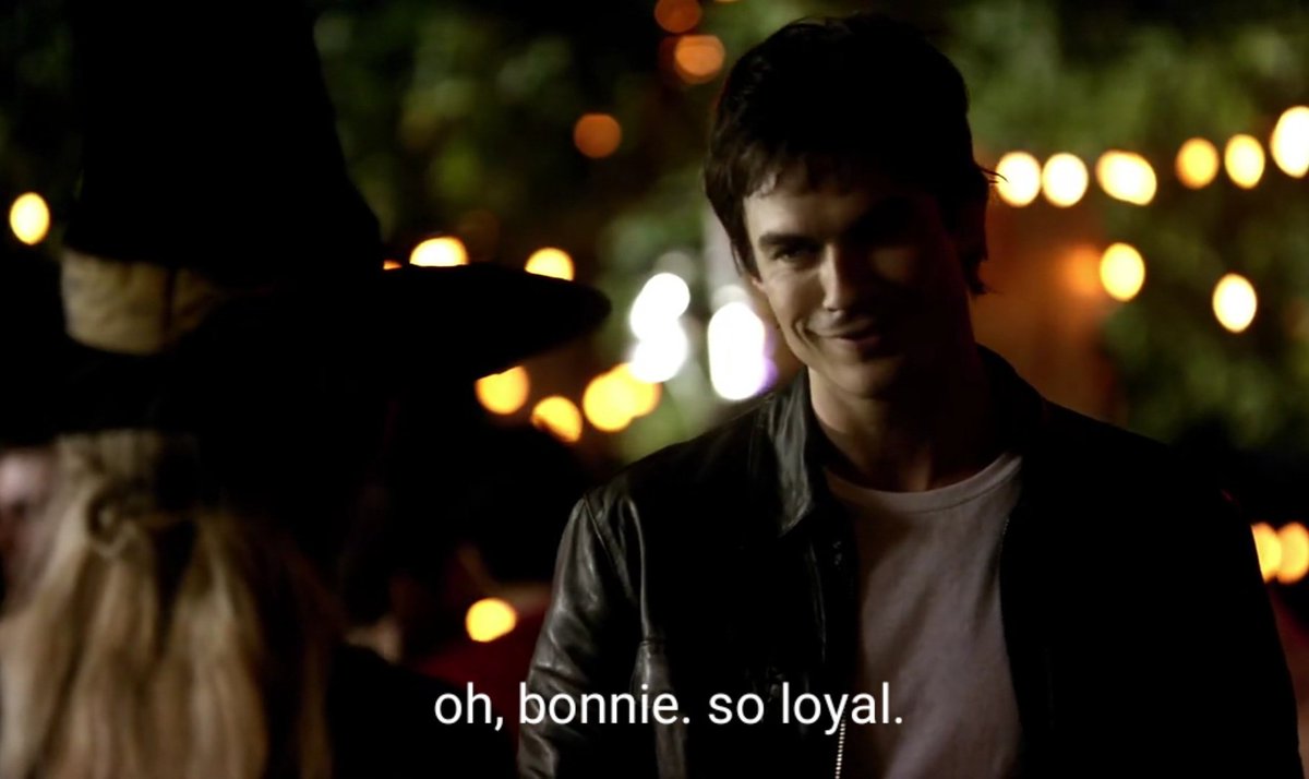 + in their first ever interaction, damon knew that loyalty was one of bonnie's defining traits. he knew that she secretly blamed herself for caroline getting hurt after she pretended to disable the gilbert device ("speaking of YOUR guilt, how's caroline?"). +