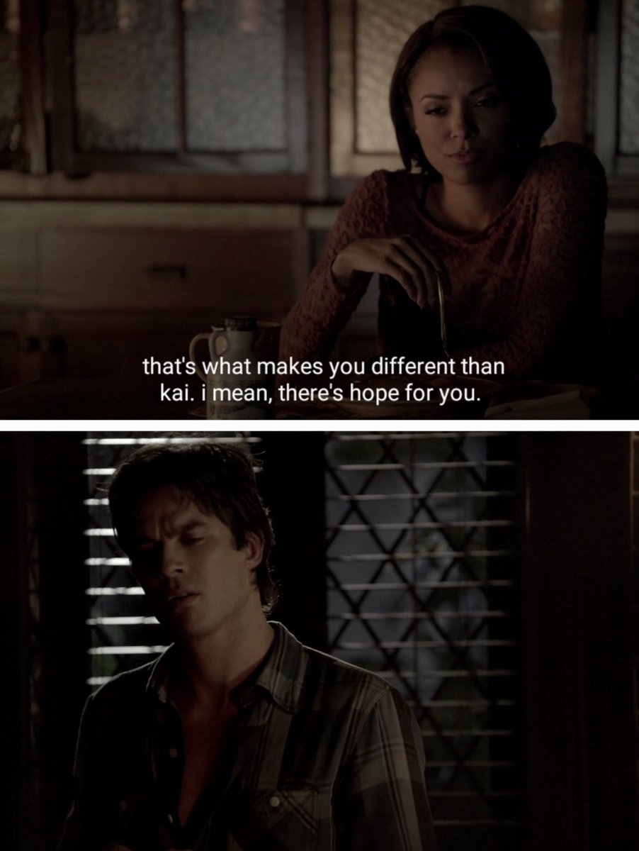 + & understood that he feels remorse for his actions. she then told him that his hope for redemption isn't lost without excusing his actions or coddling him. we also know that damon & bonnie talked a lot when they were in the prison world. damon even told her his war stories.