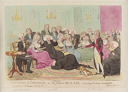 Here's a game of 'Questions and Commands' depicted by Gillray (1788)
