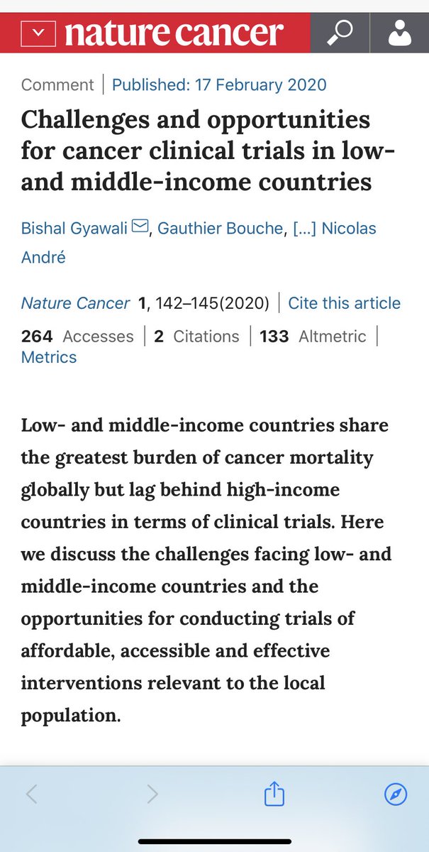 And finally, this paper with  @Simple_Trials et al. in  @NatureCancer explores the challenges and opportunities for cancer clinical trials in LMICs.  https://www.nature.com/articles/s43018-020-0030-x