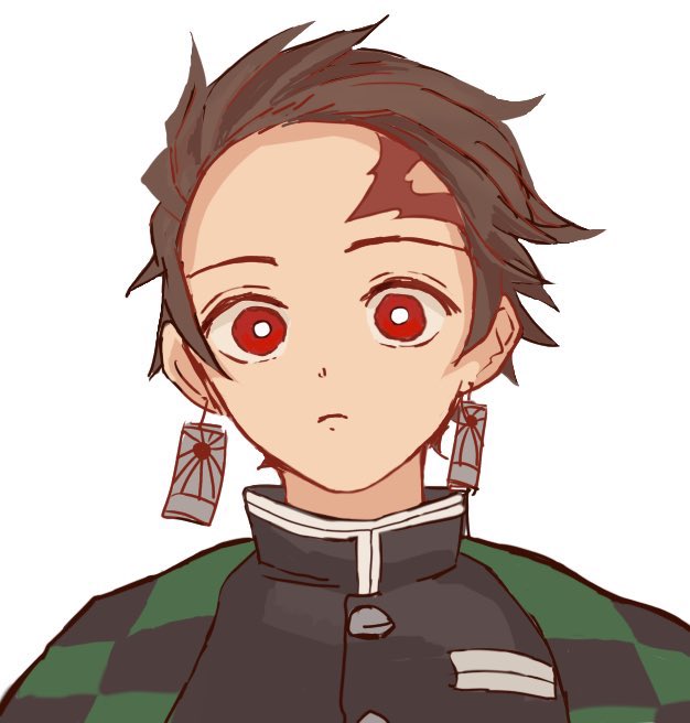 kamado tanjirou 1boy male focus red background earrings solo jewelry scar on forehead  illustration images