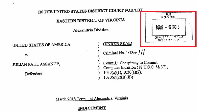 25) Assange indictment sealed March 6, 2018.