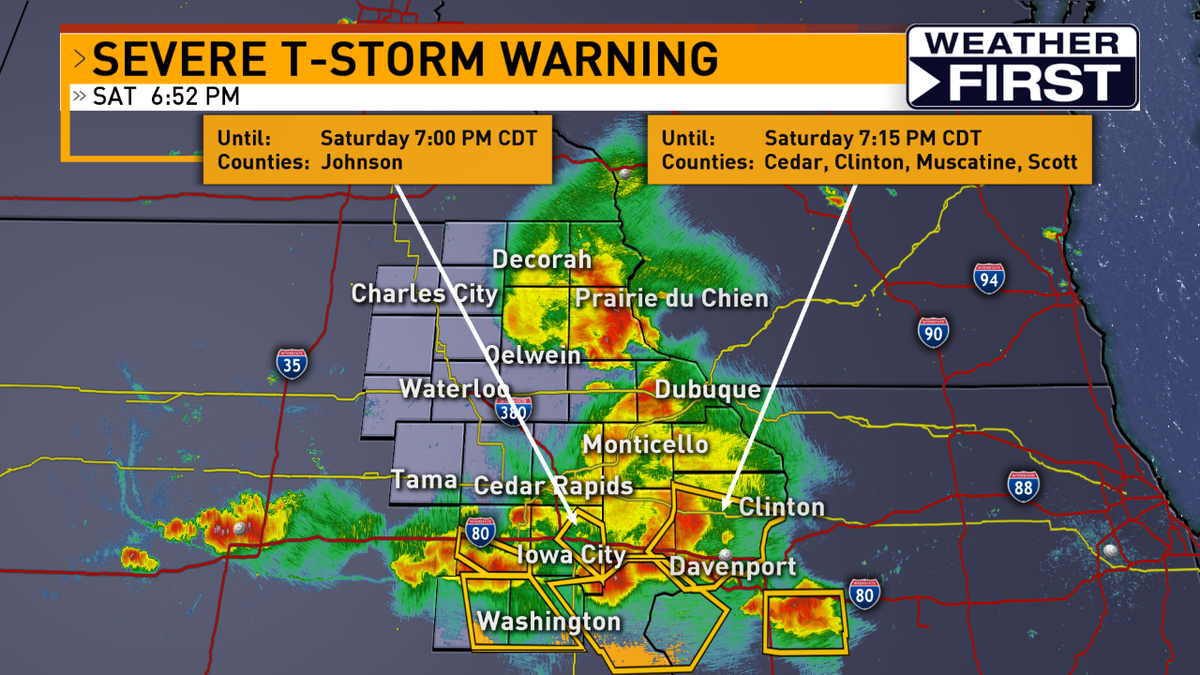 Severe T-Storm WARNING issued in eastern Iowa. Updates on air and online at iowasnewsnow.com/weather #iawx