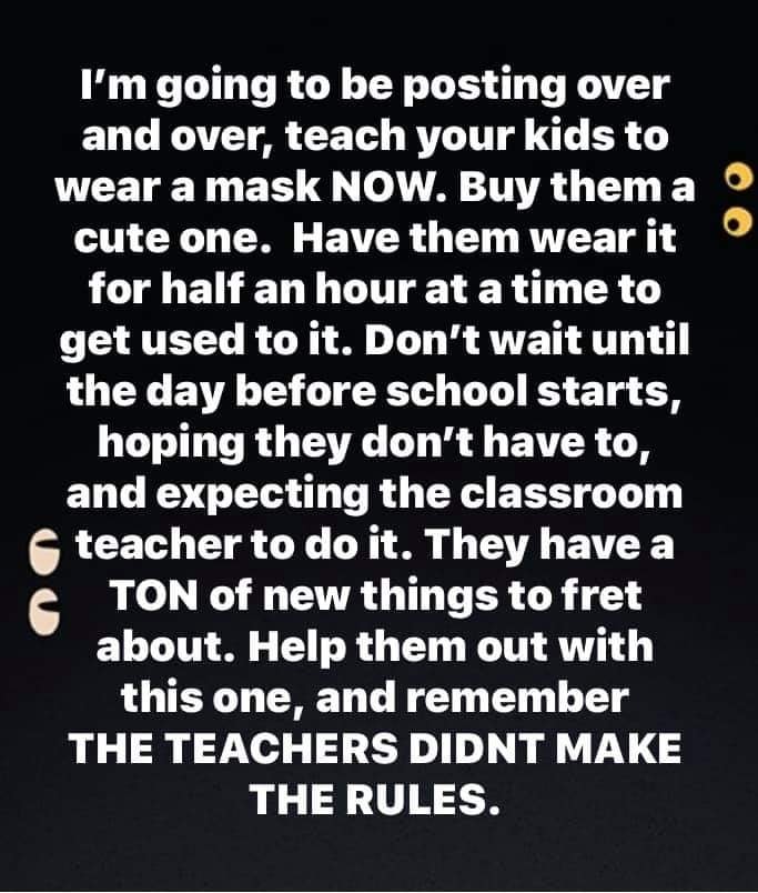 Some practical advice about helping kids to wear masks in the upcoming school year, if it turns out they are required (very likely they will be)
