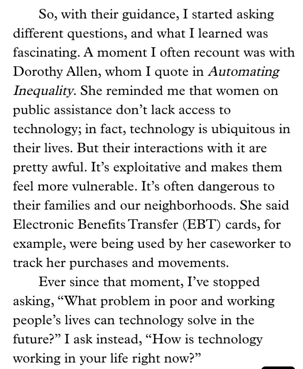 I'll end this by going back to the beginning of this powerful interview with  @PopTechWorks:"... I've stopped asking, "What problem in poor and working people's lives can technology solve in the future"? I ask instead, "How is technology working in your life right now?"