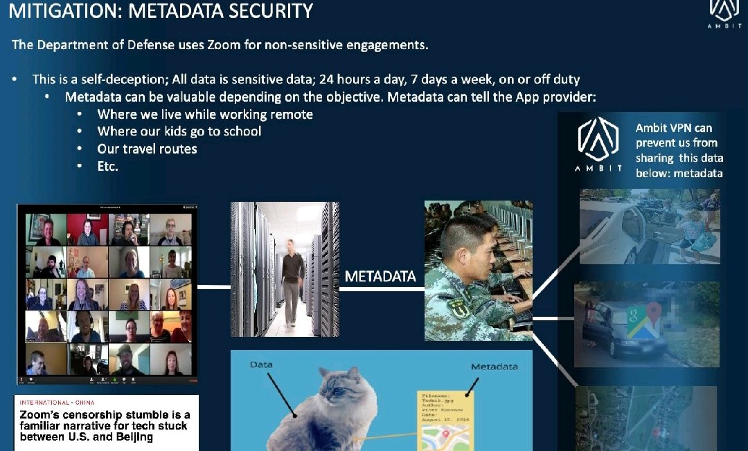 ambitvpn's tweet photo. @avichal @KirinDave https://t.co/Ive9Ju9xvR secures your sensitive metadata online, or when you use applications like Zoom, 24 hours a day, 7 days a week.

Metadata can tell the App provider:

•Where we live while working remote
•Where our kids go to school
•Our travel routes, etc...
#Metadata https://t.co/VHi4KMy4Vn