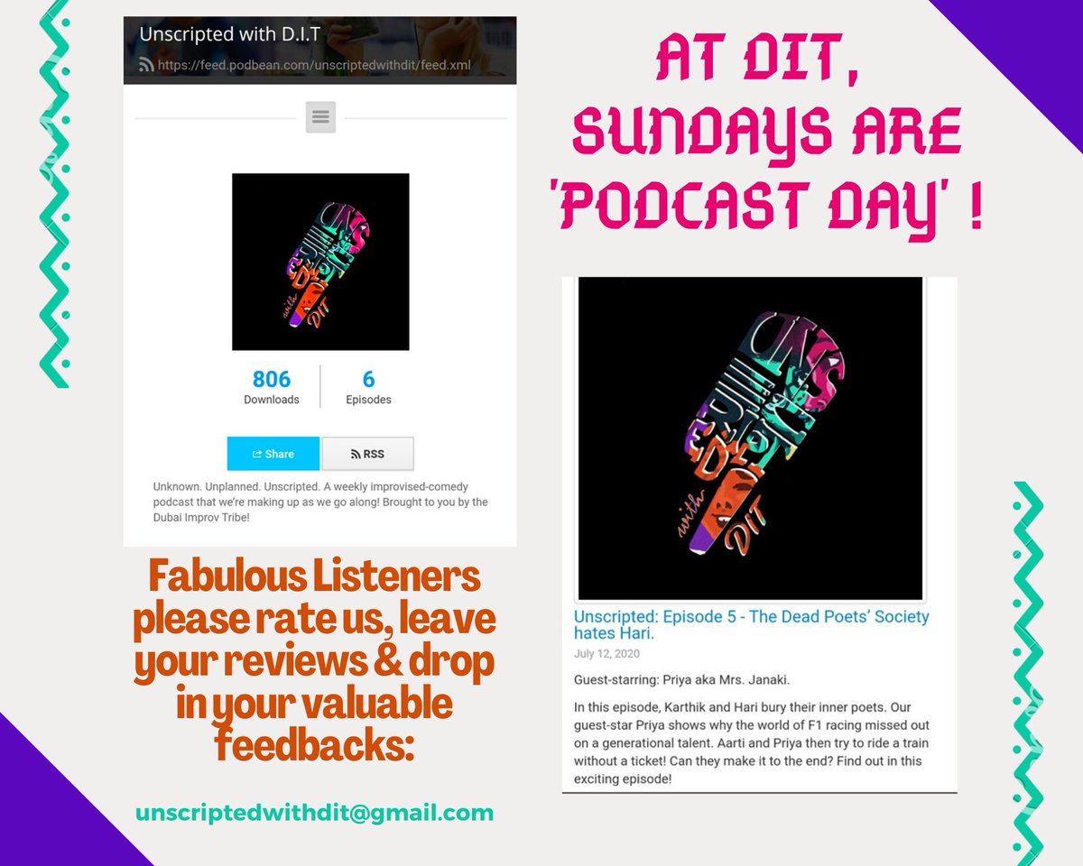 UnscriptedwDIT's tweet photo. You heard it right, 'PODCAST DAY' is the new Sunday! 🤟🏼

Head out to the below link, show our Podcast some love &amp; please do leave your reviews &amp; feedbacks so we could improve our skills in improv. 
+
 https://t.co/jUaZp5XHKA https://t.co/zc470uvZy2