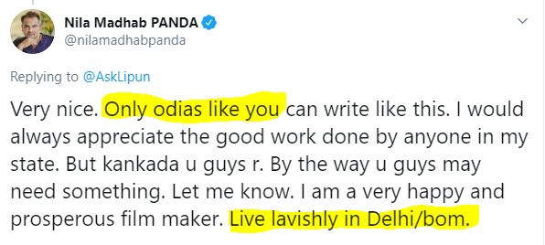 Few months ago  @nilamadhabpanda wrote me i am a odia carb because i questioned your buttering to pandian and many fool supported it bark in my back,Note : if telling truth is odia crab then i am bloddy well to take it to new heights (7/8) #OdishaPrScam