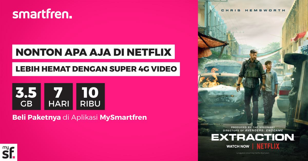 Jadiin weekend kamu lebih bahagia dengan hematnya Super 4G Video dari Smartfren, dan tonton sepuasnya apapun yang kamu mau di Netflix!

Klik mysf.id

#KuotaAntiWasWas