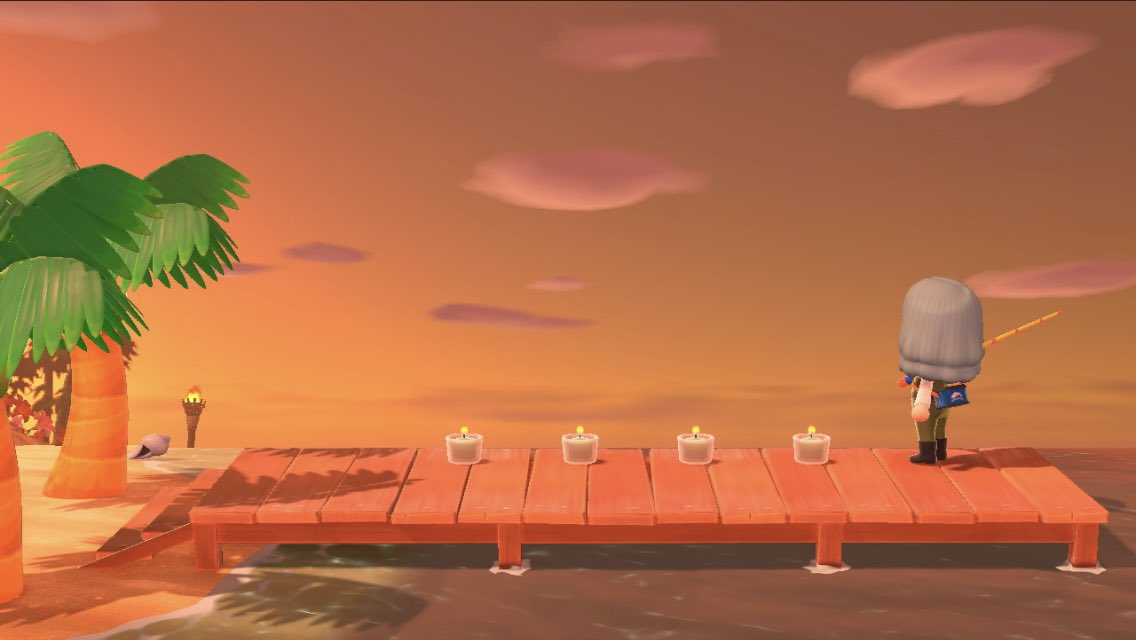 sansaviour's tweet photo. As the sun sets on the midsummer fishing tourney #ACNH #ACNHFishingTourney #acnhcj #acnhsunset #nopresetrequired #AnimalCrossing https://t.co/2UccZSSnJi
