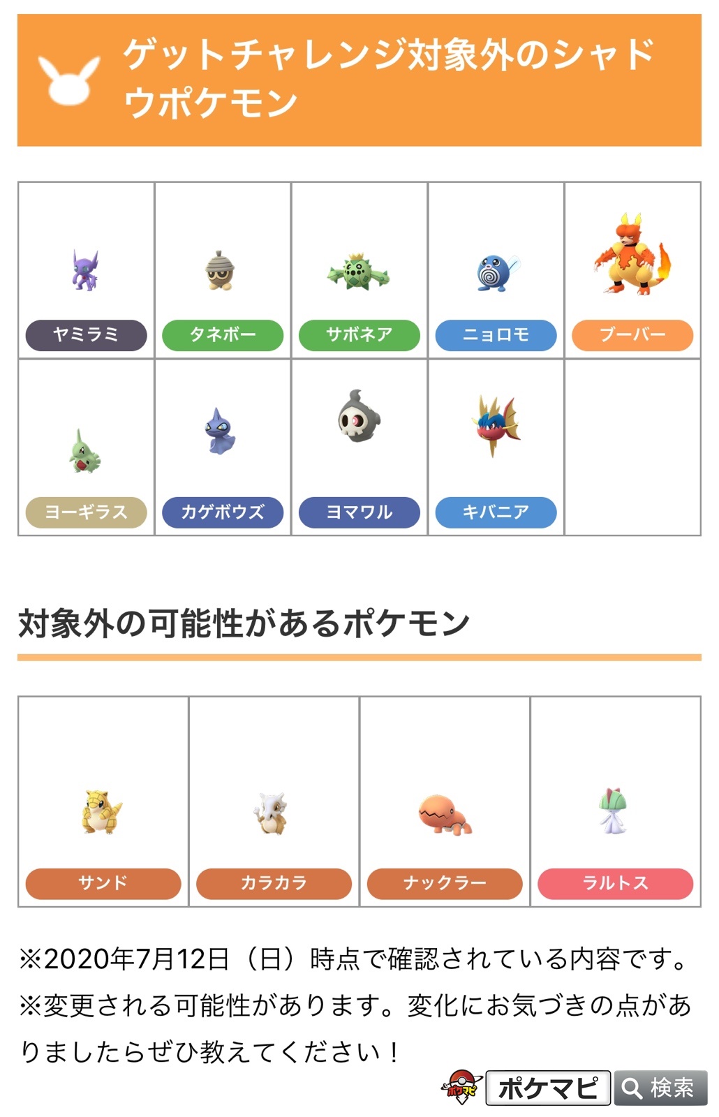 ポケモンgo攻略情報 ポケマピ 年7月12日 日 に 地面に叩き落としてやるぜ でゲットできたシャドウポケモンをご存知の方 ぜひ教えてください サンド カラカラ ナックラーから どのポケモンが削除されているかを調査中です Twitter
