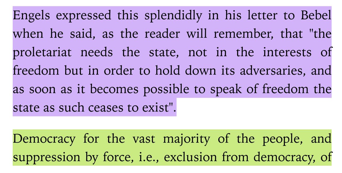 “democracy for the vast majority of the people, and suppression by force, i.e., exclusion from democracy, of the exploiters and oppressors of the people - this is the change democracy undergoes during the transition from capitalism to communism.”