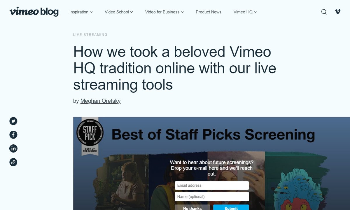 videocide's tweet image. How we took a beloved Vimeo HQ tradition online with our live streaming tools
#studiosoftware #curationteam #liveq #videos #livestream #videomarketing
via vimeo.com
☛ vimeo.com/blog/post/live…