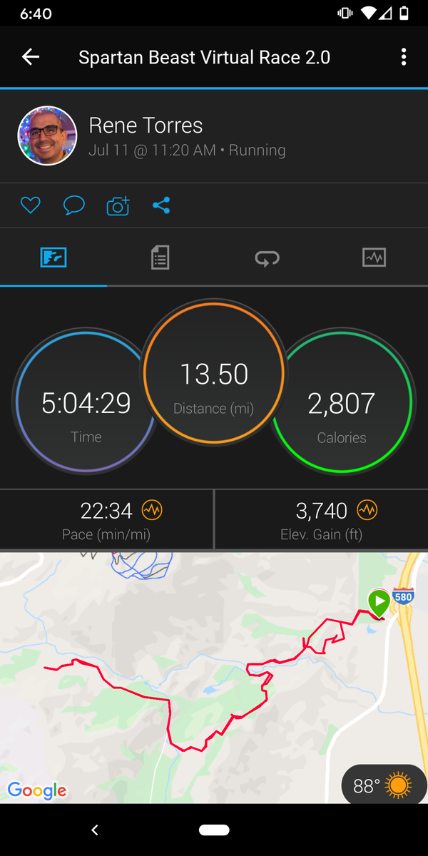 Thafuture40's tweet photo. @SpartanRace Day 1 of Spartan Beast Virtual Race 2.0 with some added elevation! #SpartanVirtualBeast #SpartanMountainMode https://t.co/ejD2x7K7Sh