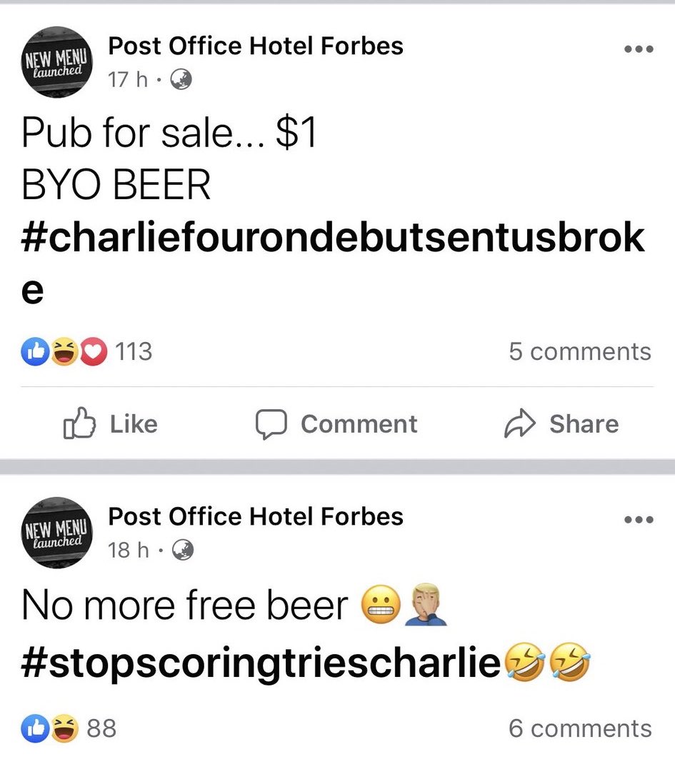 Charlie Staines is great story, kid might end up being the icing on the cake at #1 this yr for Panthers

From Forbes, Post Office Hotel ran a promo yday w free beer anytime he scored!! Pub near went broke!!

#CharileFourOnDebutSentUsBroke

#StopScoringTriesCharlie 

#PubForSale
.