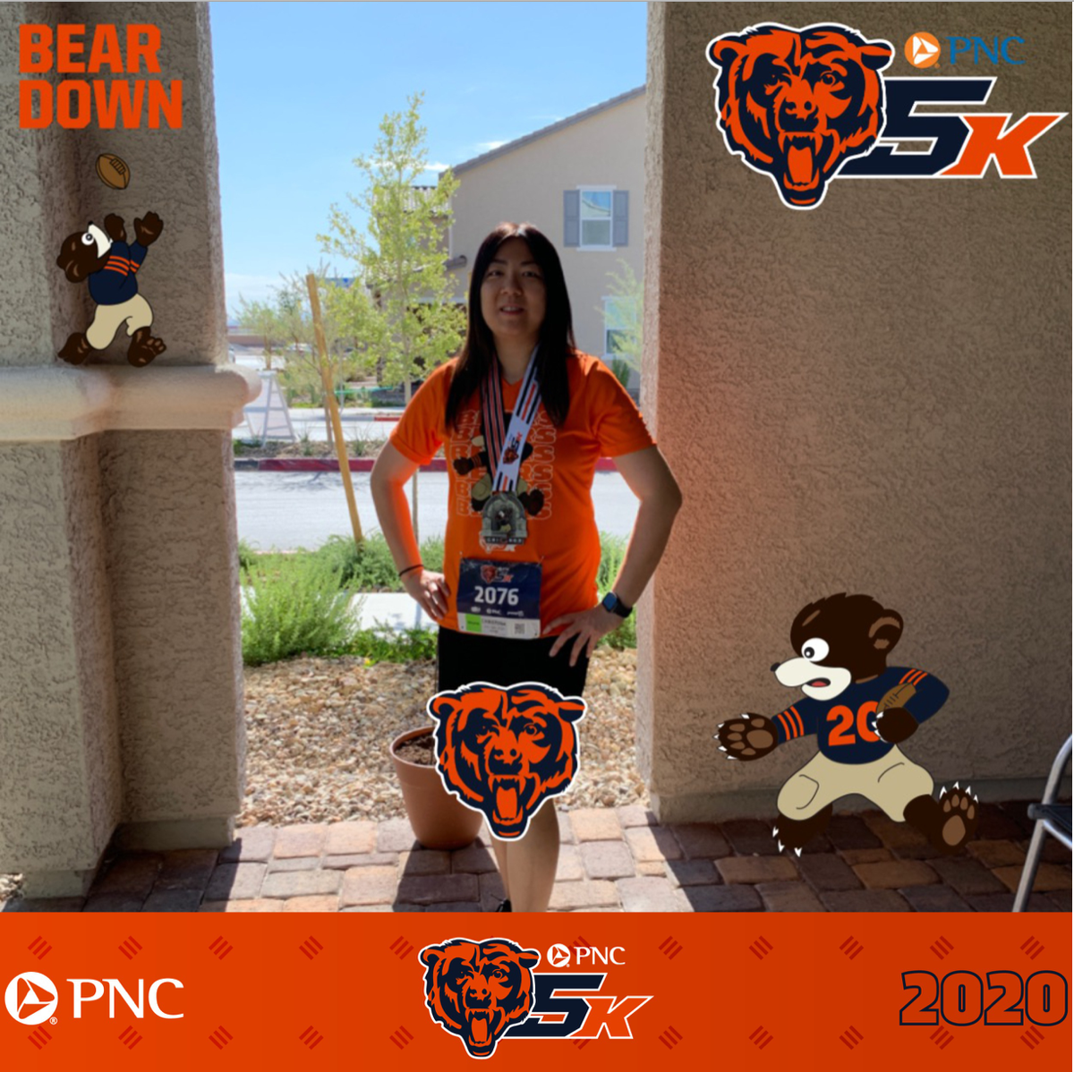 ChristinaWTong1's tweet photo. Ran the “2020 PNC Chicago Bears Virtual 5K,” Benefiting Bears Care, supporting local underserved communities &amp; COVID-19 Relief in My Hometown. It was a challenge pushing through the desert heat of 110º, in the end it was ME: 1 vs Vegas Weather: 0 #Bears5K @ChicagoBears  @PNCBank https://t.co/ELVWRLgtp6