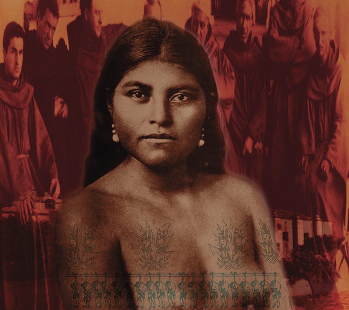 escelopez's tweet image. Roof of old church of San Gabriel Mission burned yesterday. Makes me think of image of Toypurina that rekindled modern retelling of her history created by Prof. Judy Baca and her UCLA Chicana/o Studies Beyond the Mexican Mural digital mural class in 1996. #ChicanoStudies