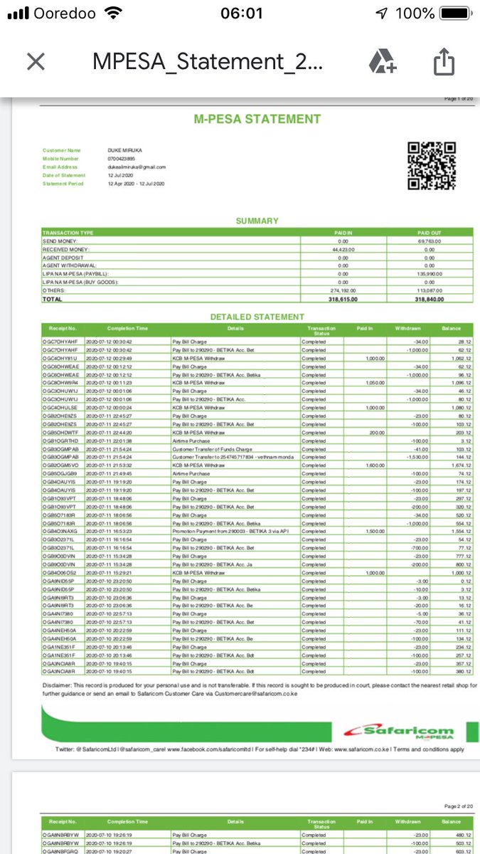 dulspike's tweet photo. @betikaKe what is happening to your customer service how can you assume my query i sent ksh1000 three times all confirmed sent but my account only reflected 2000 2020/07/12 time 00:01:06 https://t.co/LSrwpJLTe0