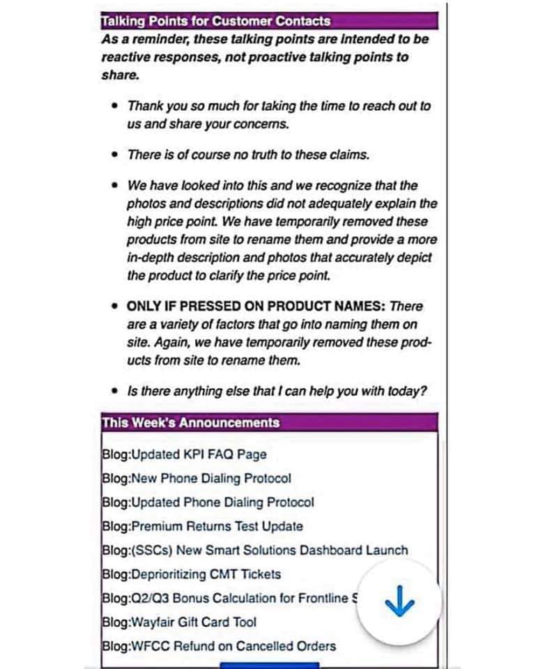 Internal Wayfair memo.Wayfair response to human trafficking accusations and how to handle them if asked. (may be deleted)