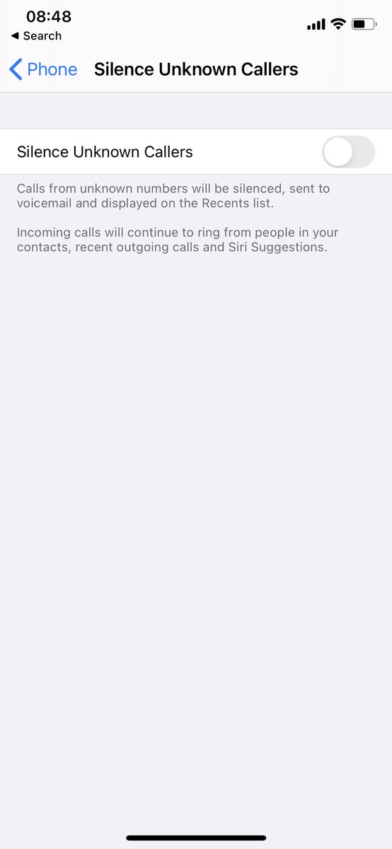 varundubey's tweet image. Why does silence unknown callers now get its own sub menu? It’s just an on off switch. Instead I would like to get this as a control Center setting. And, similar to “DND” would like a timed setting saying “allow for 30 mins” etc. #iOS14 #ios14beta2