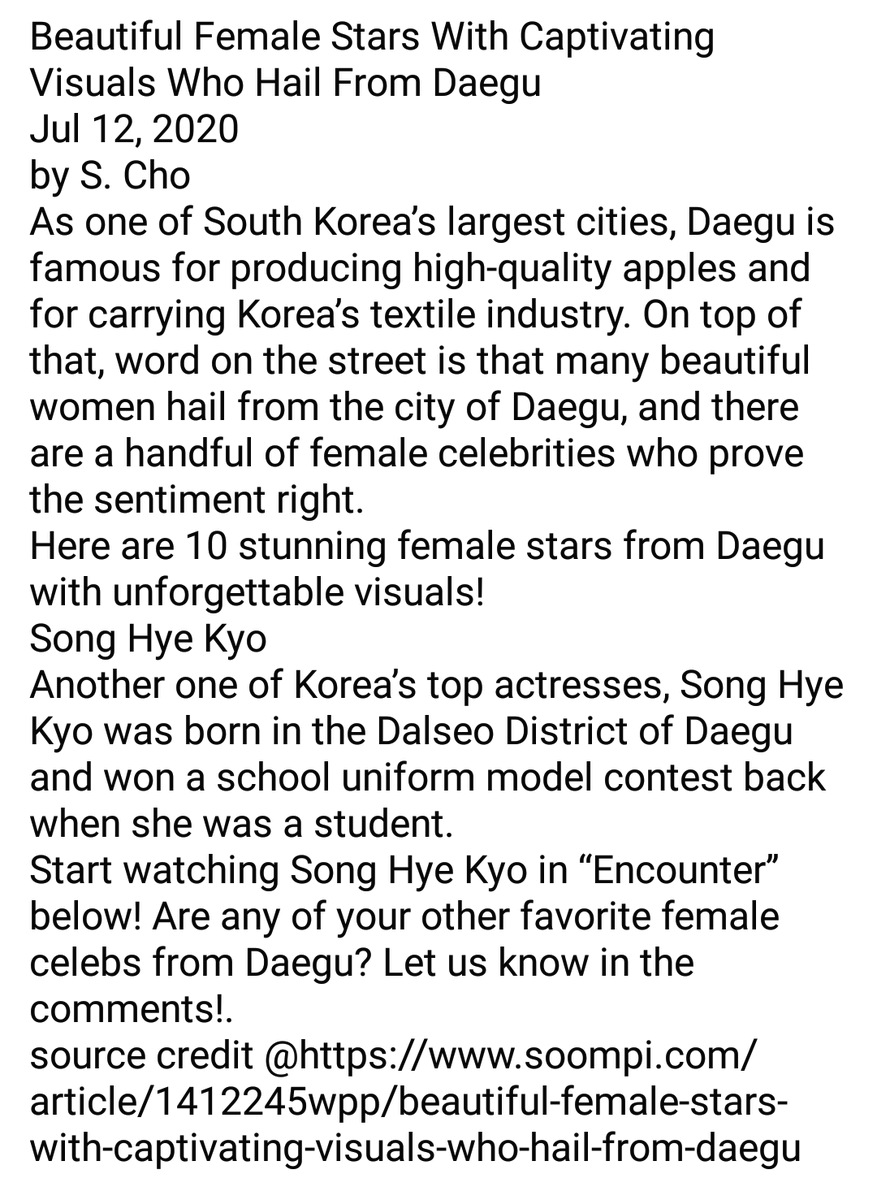 SHK_1122's tweet photo. Beautiful Female Stars With Captivating Visuals Who Hail From Daegu
Jul 12, 2020
by S. Cho 
 source credit @https://www.soompi.com/article/1412245wpp/beautiful-female-stars-with-captivating-visuals-who-hail-from-daegu https://t.co/1Ae0OlHURI