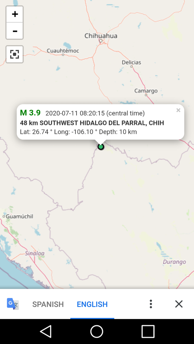 CasimiroMedia's tweet photo. A M3.9 #earthquake in Northern Durango Mexico with the state of Chihuahua. West of Parral, Chihuahua. It's also West of the Camargo Volcanic Field ! #simso entre el estado de Durango/Chihuahua Mexico 07/11/2020 last 7 days all northern Mexico has seen 4's activity in seismic https://t.co/mz3vMoDNRV