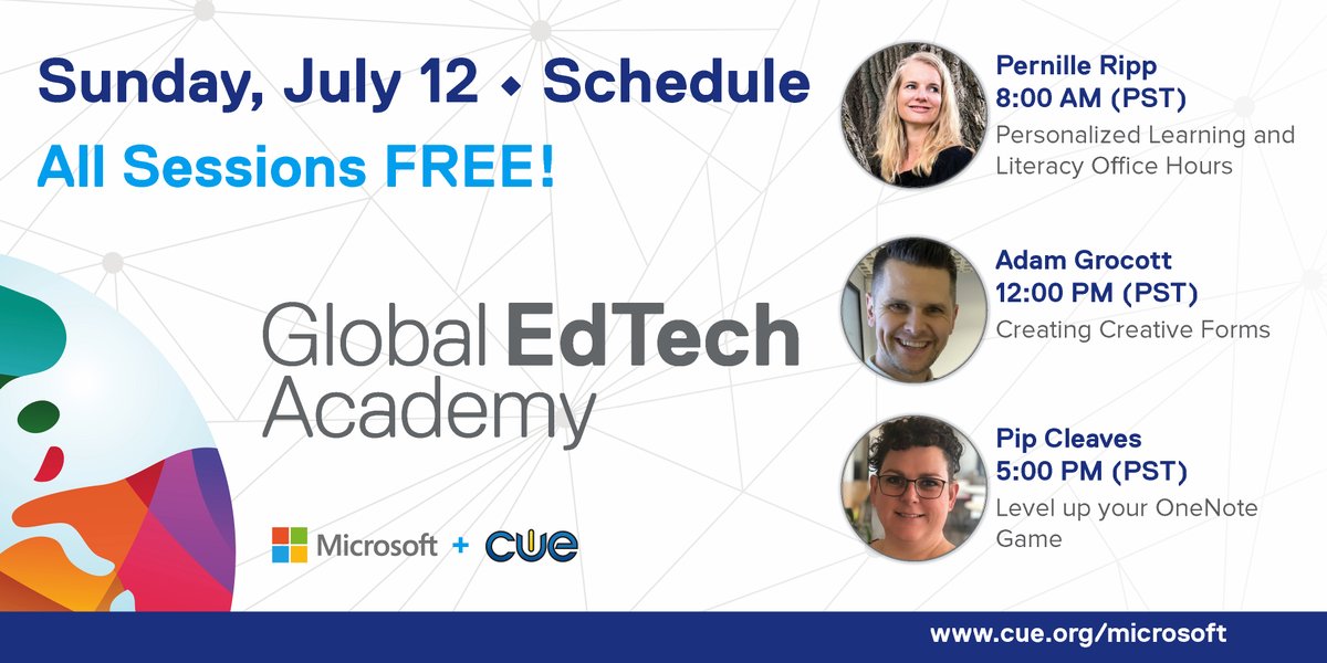 joincalie's tweet photo. The learning doesn't stop with the Global EdTech Academy (#GETA). All Sessions are FREE! Sunday, July 12 features sessions and office hours from:
🌎 @pernilleripp 🇺🇸
🌎 @AdGrocott 🇬🇧
🌎 @pipcleaves 🇦🇺
✅ https://t.co/7sv47SMytR
#GETA #MicrosoftEDU #WeAreCUE #edtech #edchat https://t.co/AiyCOKwERv