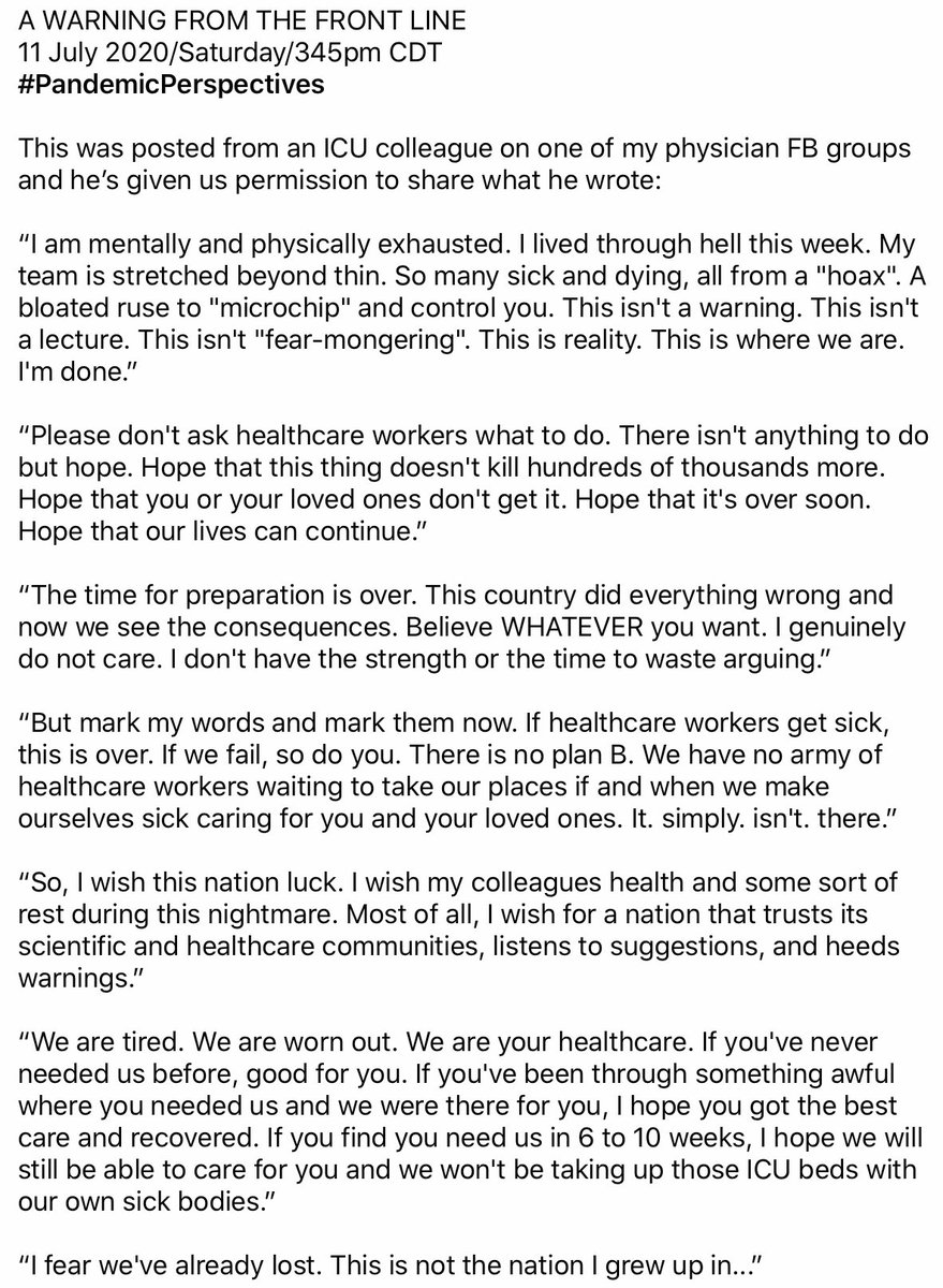 Read every word of this message posted by ā¦@SentinelChickenā©, who is a doctor in Texas. https://t.co/RCXwUgfW00