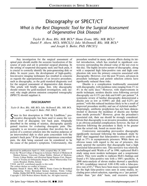 elitespine1's tweet photo. Recent publication by Prof. Joseph S. Butler and NSIU Research Group discussing Discography and SPECT/CT as Diagnostic Tools for the Surgical Assessment of Degenerative Disc Disease. #NSIUResearchGroup #NSIU #MMUH #UCDSchoolofMedicine #materprivate https://t.co/t0utTu24xf