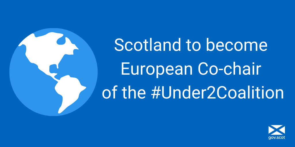 ScotGovNetZero's tweet photo. Scotland has been elected as the incoming European Co-chair of the #Under2Coalition - the global alliance of state and regional governments committed to ambitious action to tackle climate change. 🌍 https://t.co/DzVVtI4aCi