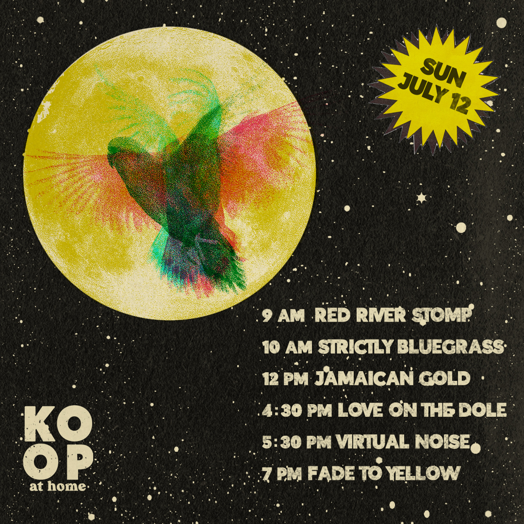 KOOP 91.7 FM (@koopradio) on Twitter photo We got us a sizzling triple digit degrees Sunday goin' on. Best to stick inside and let <a href="/KOOPradio/">KOOP 91.7 FM</a> help keep you chilled:
Red River Stomp 9am
Strictly Bluegrass 10am
Jamaican Gold Noon
Free Samples 3:30pm
Love on the Dole 4:30
Virtual Noise 5:30pm
Fade to Yellow 7pm We got us a sizzling triple digit degrees Sunday goin' on. Best to stick inside and let <a href="/KOOPradio/">KOOP 91.7 FM</a> help keep you chilled:
Red River Stomp 9am
Strictly Bluegrass 10am
Jamaican Gold Noon
Free Samples 3:30pm
Love on the Dole 4:30
Virtual Noise 5:30pm
Fade to Yellow 7pm