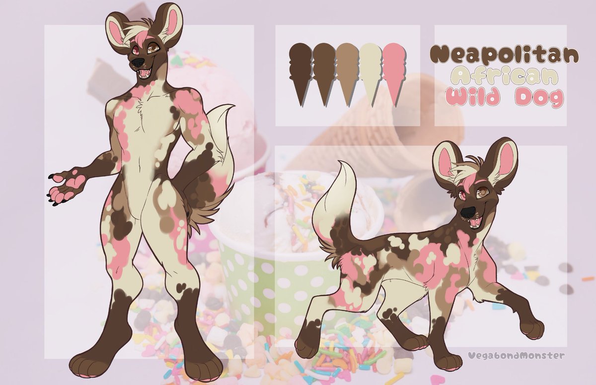 Neapolitan Ice Cream African Wild Dog OTA, minimum offer of $45 Love how this boi turned out! Always wanted to do an adopt with this theme! #adopts #furryadopt #adoptable