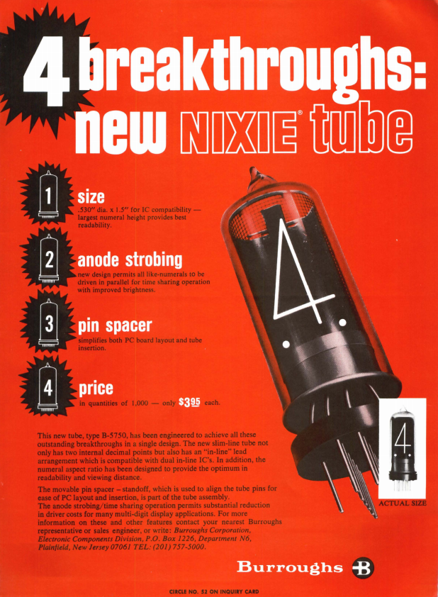 the B-5750 is a really cute little nixie tube. you could make a wristwatch with some.