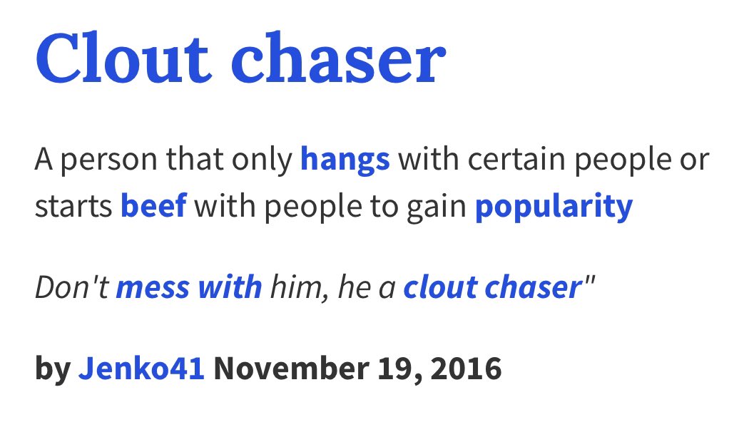 Urban Dictionary definition, Clout