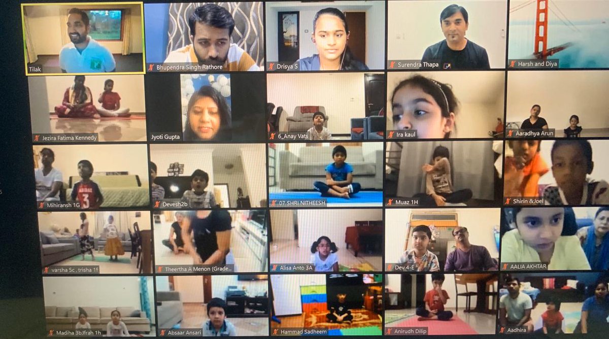 SchoolMonarch's tweet photo. The Physical Education Department of DPS Monarch International School, Doha organized a Parent and Child Yoga Workshop titled “Aligning the Mind through the Body” on Wednesday, 9th July 2020. https://t.co/b9soS10nvI