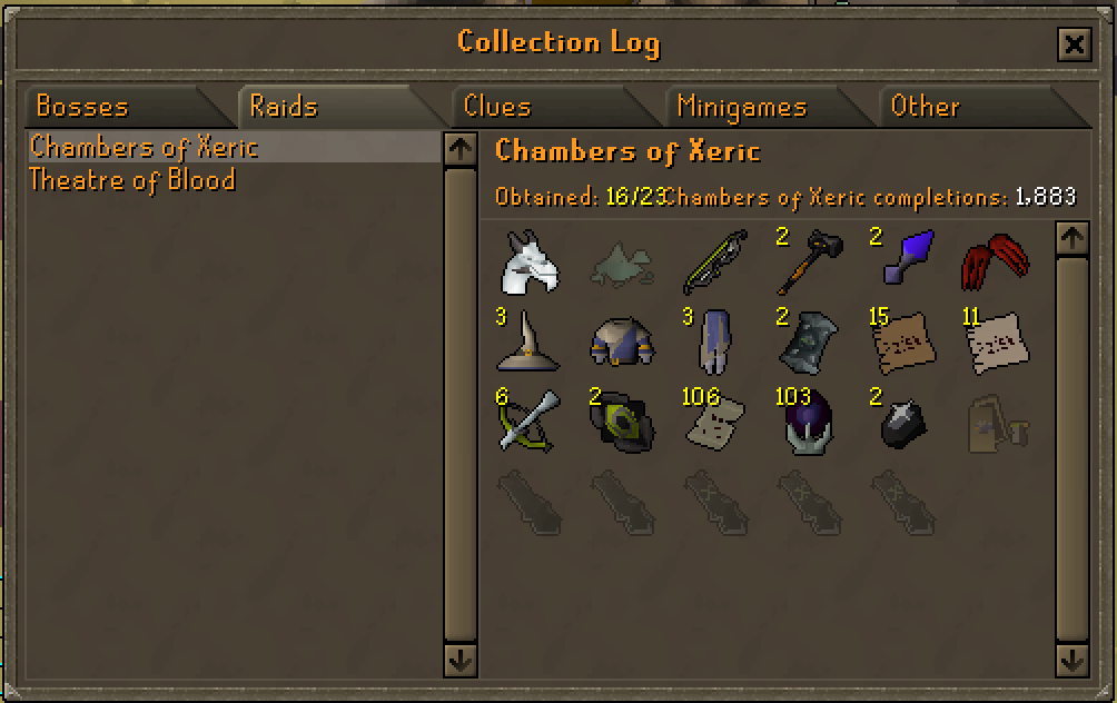Cox log complete (12/12) aside from dust & kits 