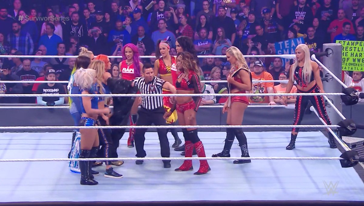 Survivor Series: November 20, 2016Team RAW vs Team SmackdownCharlotte Flair & Sasha Banks & Bayley & Alicia Fox & Nia Jax vs Becky Lynch & Alexa Bliss & Natalya & Carmella & Naomi