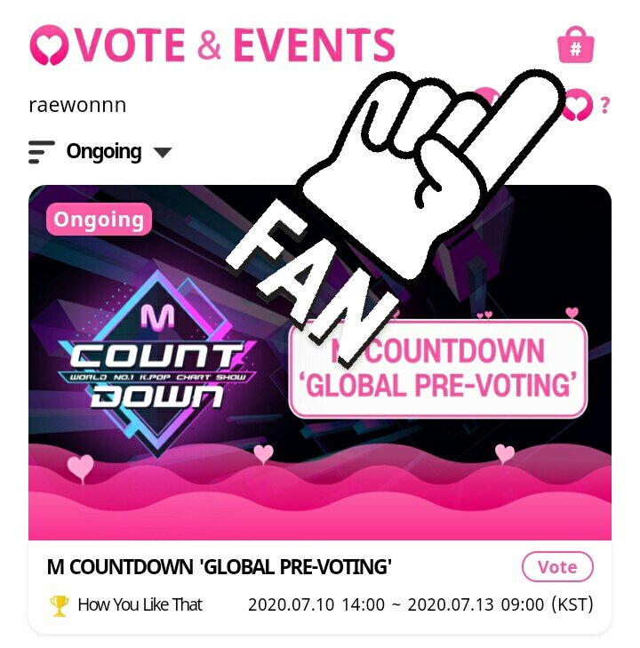 STEP 3: Choose a SNS Account to log-in [Use my referral code after you log-in, PSY790188]STEP 4: Go to "VOTES & EVENTS" STEP 5: Click the STORE to get the TicketSTEP 6: Get the M COUNTDOWN Ticket and go back, then vote now at GLOBAL PRE VOTINGTREASURE DEBUT SOON