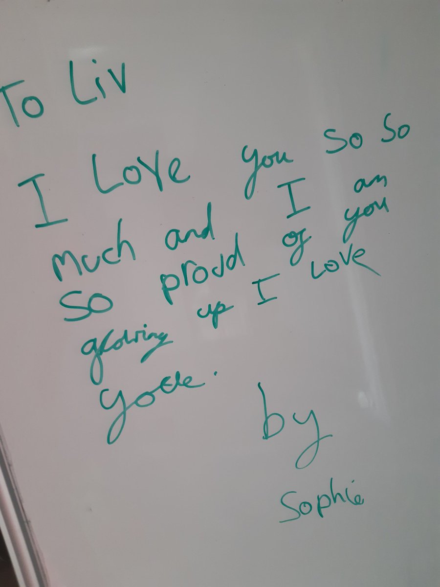 We found the white board this morning had a message from Sophie to Olivia ❤..its going to be an emotional week..<a href="/BarntonMissC/">Miss Cooke</a>  @barntonMrS