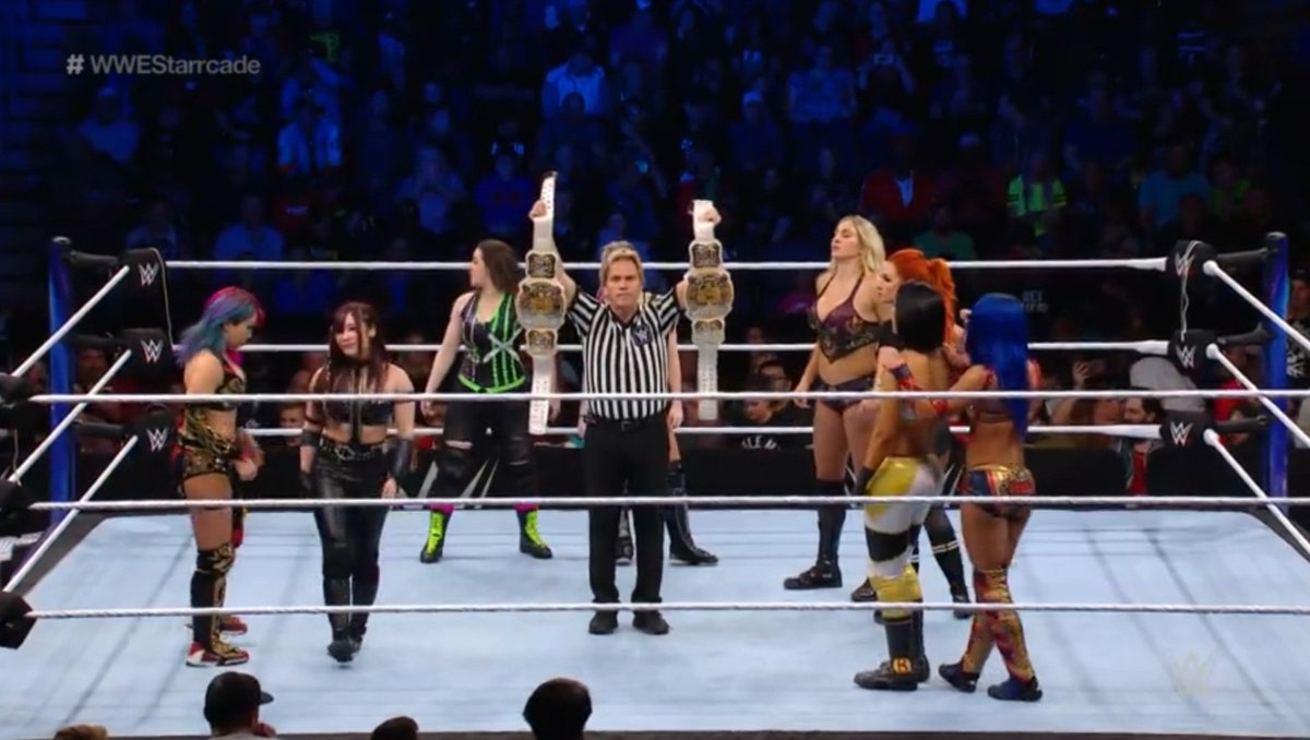 Starrcade: December 1, 2019WWE Women's Tag Team ChampionshipAlexa Bliss & Nikki Cross vs Charlotte & Becky Lynch vs Sasha Banks & Bayley vs Asuka & Kairi Sane