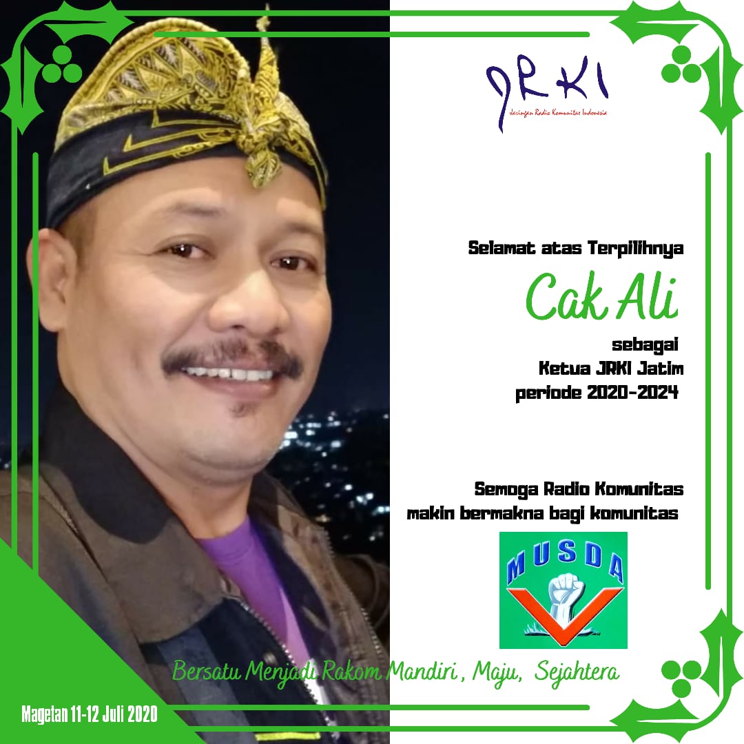 Bapak Sumali (Ali Kumis) dari Rakom Rajamuni FM Surabaya terpilih sebagai Ketua JRKI Jatim periode 2020-2024 #musda5jrkijatim <a href="/JRKIndonesia/">JRKI</a>  <a href="/Sinam_MS/">Sinam MS</a> <a href="/kpidjatim/">KPID JATIM</a> <a href="/bkkbnjawatimur/">kemendukbangga_bkkbnjatim</a> <a href="/KPI_Pusat/">Komisi Penyiaran Indonesia</a> <a href="/kemkominfo/">Kementerian Komedi Infotainment</a>